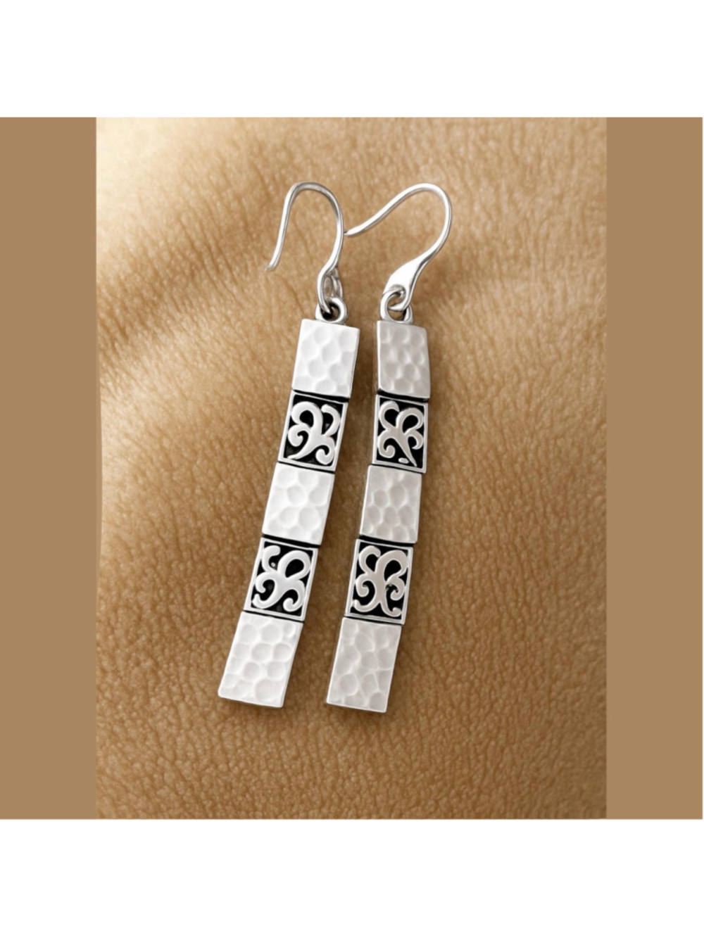 LOIS HILL Sterling Silver Linked Hammered Alternating Design Linear Earrings